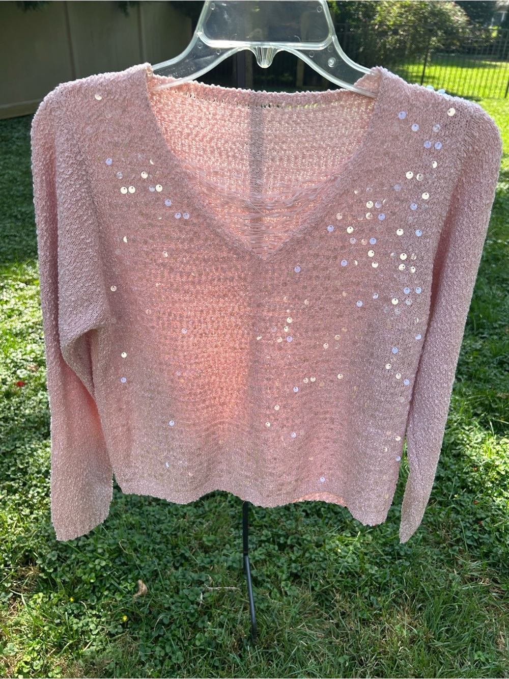 Soft Pink Sequin V‑Neck Girls Sweater -Party- School- Holiday